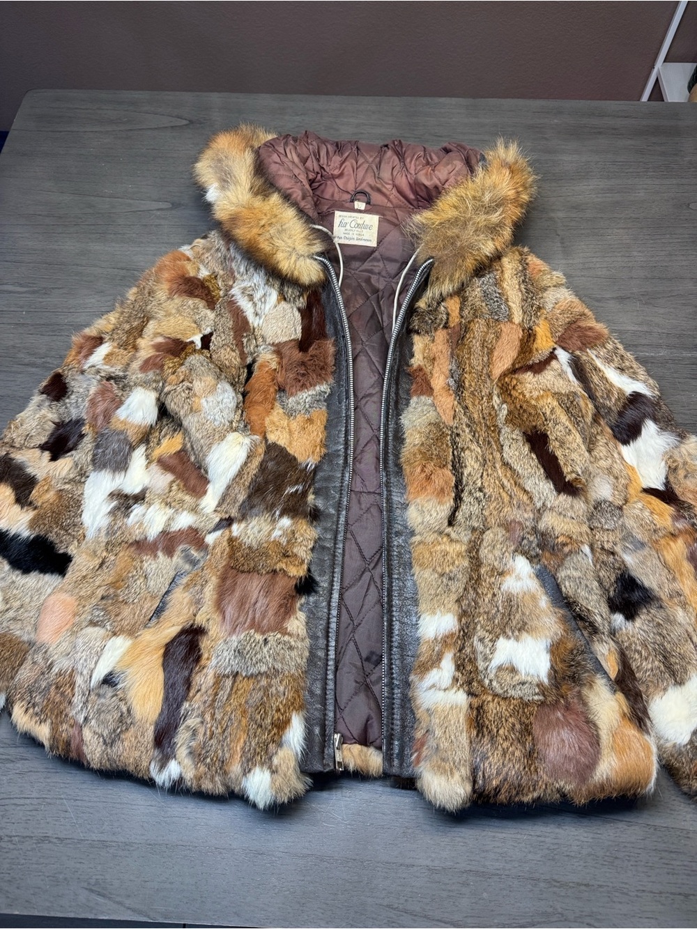 Fur Couture Beverly Hills Patchwork Fur Hooded Jacket Size L Made in Korea
